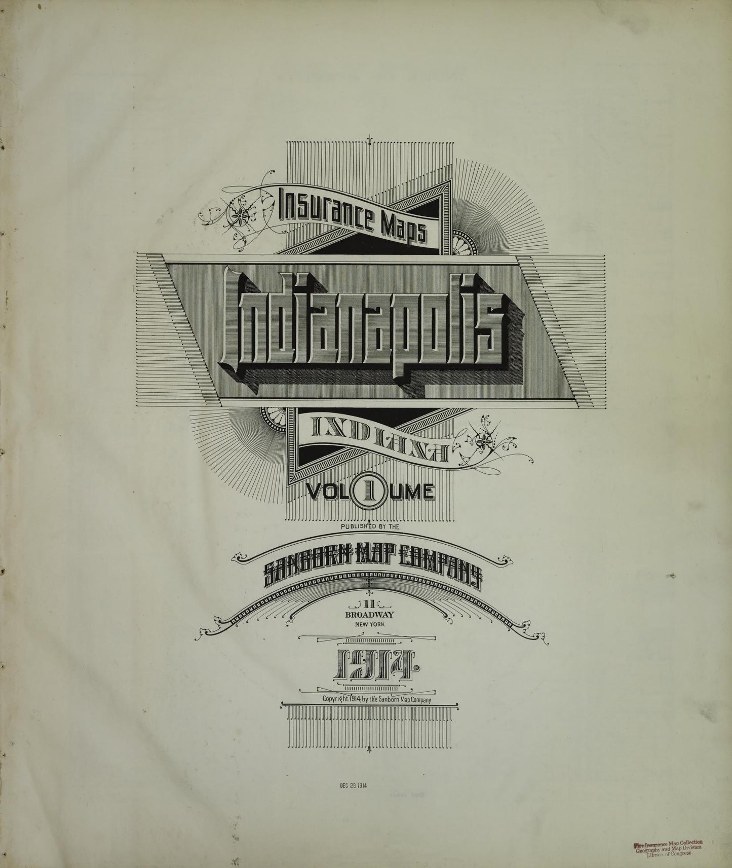 Sanborn Fire Insurance Map from Indianapolis, Marion County, Indiana (1914), Sheet #0001 - Historic Sanborn Fire Insurance Map Print, vintage old map wall art, antique decor, genealogy gift, Indiana Indiana map