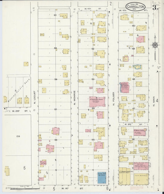 Sanborn Fire Insurance Map from Carrollton, Carroll County, Missouri (1916), Sheet #0003 - Historic Sanborn Fire Insurance Map Print, vintage old map wall art, antique decor, genealogy gift, Missouri Missouri map