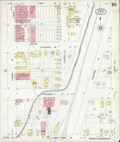 Sanborn Fire Insurance Map from Enid, Garfield County, Oklahoma (1908), Sheet #0016 - Complete Map Set gallery image, historic Sanborn map, vintage wall art, Oklahoma Oklahoma