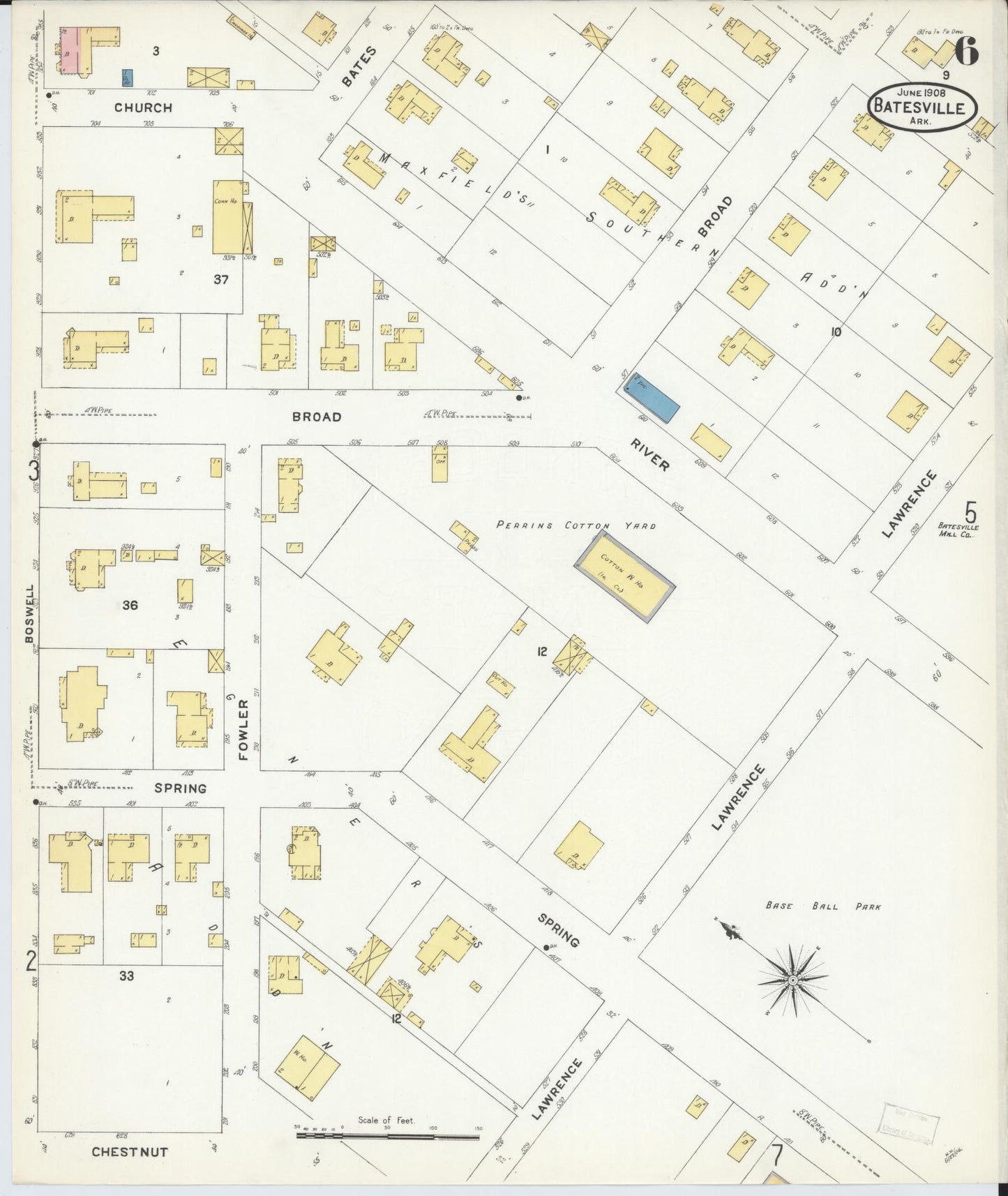 Sanborn Fire Insurance Map from Batesville, Independence County, Arkansas (1908), Sheet #0006 - Historic Sanborn Fire Insurance Map Print, vintage old map wall art, antique decor, genealogy gift, Arkansas Arkansas map