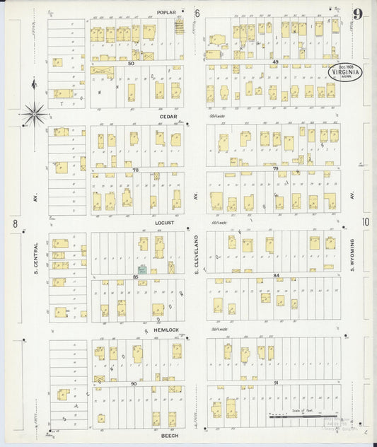 Sanborn Fire Insurance Map from Virginia, Saint Louis County, Minnesota (1908), Sheet #0009 - Historic Sanborn Fire Insurance Map Print, vintage old map wall art, antique decor, genealogy gift, Minnesota Minnesota map
