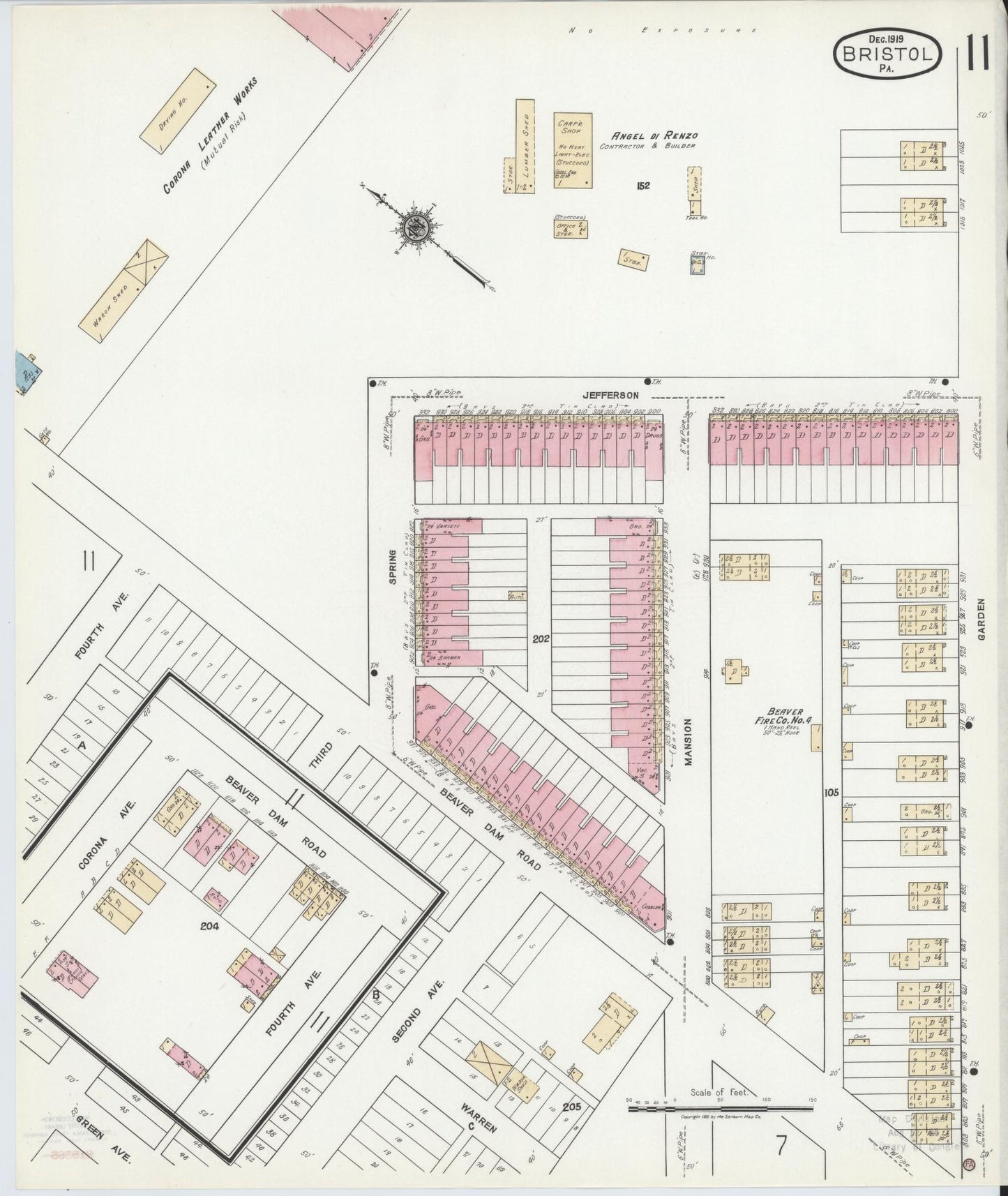 Sanborn Fire Insurance Map from Bristol, Bucks County, Pennsylvania (1927), Sheet #0011 - Historic Sanborn Fire Insurance Map Print, vintage old map wall art, antique decor, genealogy gift, Pennsylvania Pennsylvania map