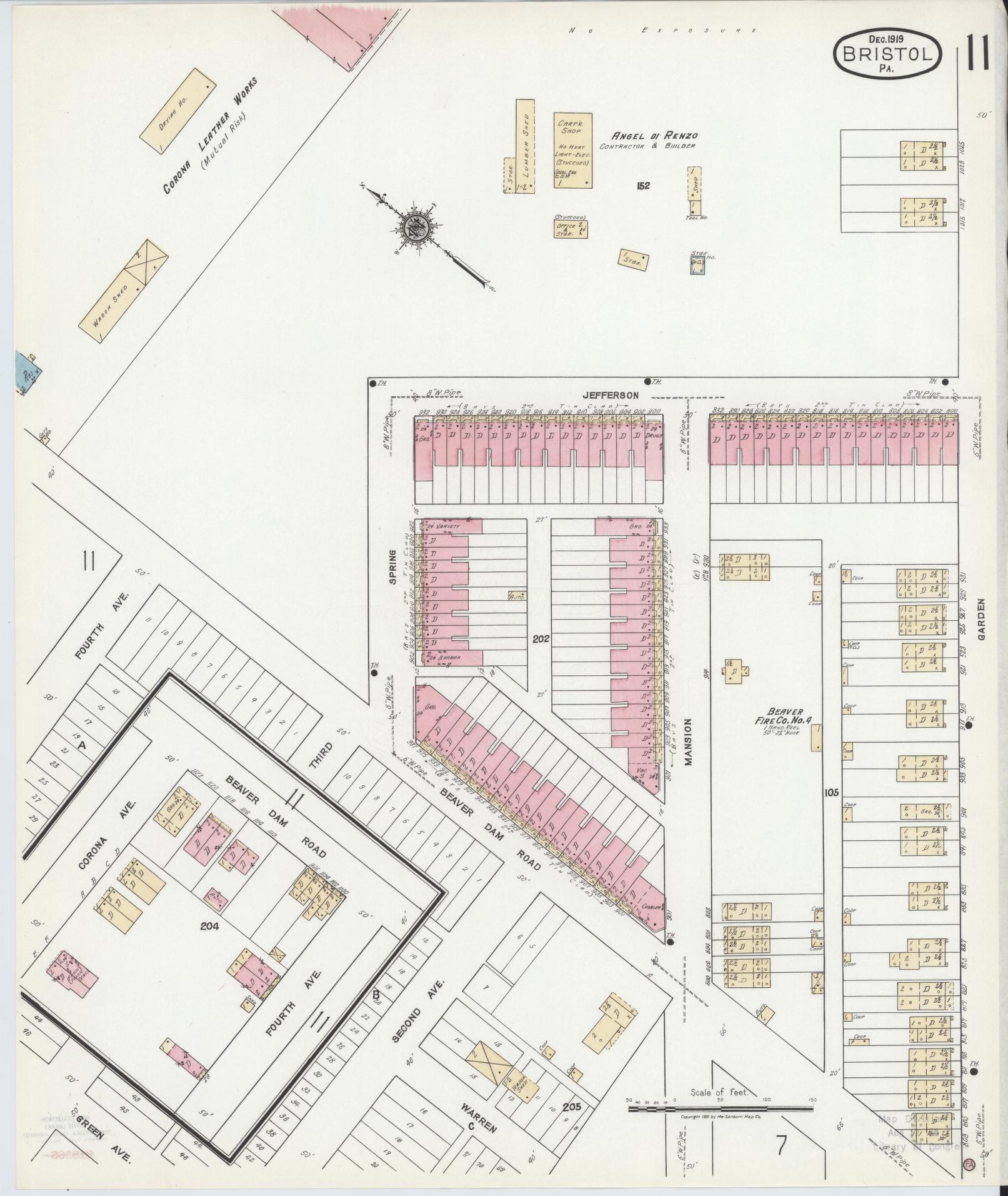 Sanborn Fire Insurance Map from Bristol, Bucks County, Pennsylvania (1927), Sheet #0011 - Historic Sanborn Fire Insurance Map Print, vintage old map wall art, antique decor, genealogy gift, Pennsylvania Pennsylvania map
