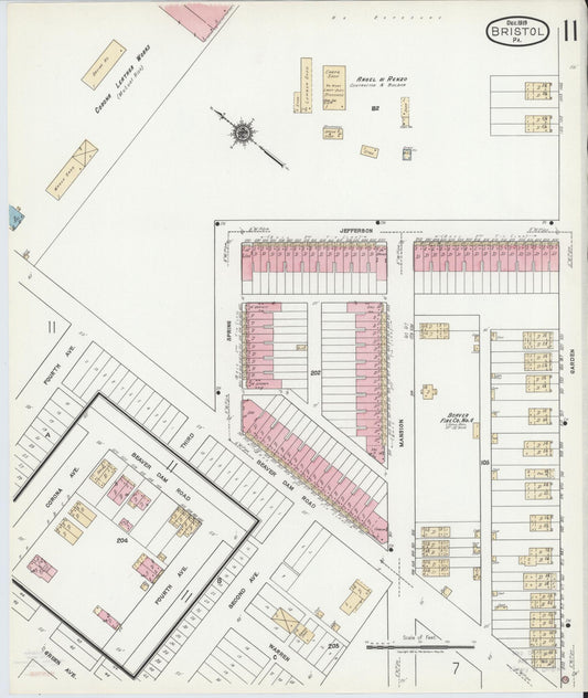 Sanborn Fire Insurance Map from Bristol, Bucks County, Pennsylvania (1927), Sheet #0011 - Historic Sanborn Fire Insurance Map Print, vintage old map wall art, antique decor, genealogy gift, Pennsylvania Pennsylvania map