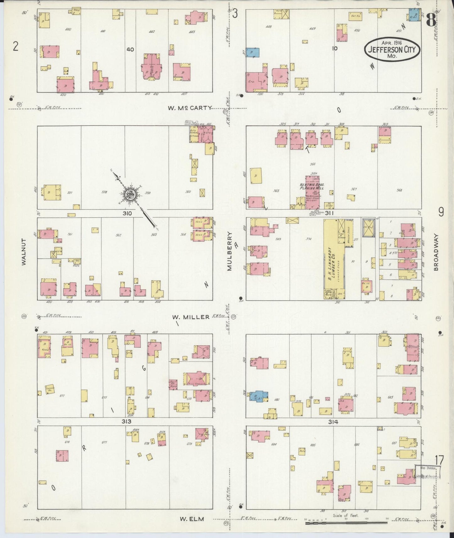Sanborn Fire Insurance Map from Jefferson City, Cole County, Missouri (1916), Sheet #0008 - Complete Map Set gallery image, historic Sanborn map, vintage wall art, Missouri Missouri