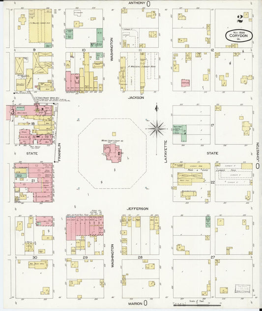 Sanborn Fire Insurance Map from Corydon, Wayne County, Iowa (1898), Sheet #0002 - Historic Sanborn Fire Insurance Map Print, vintage old map wall art