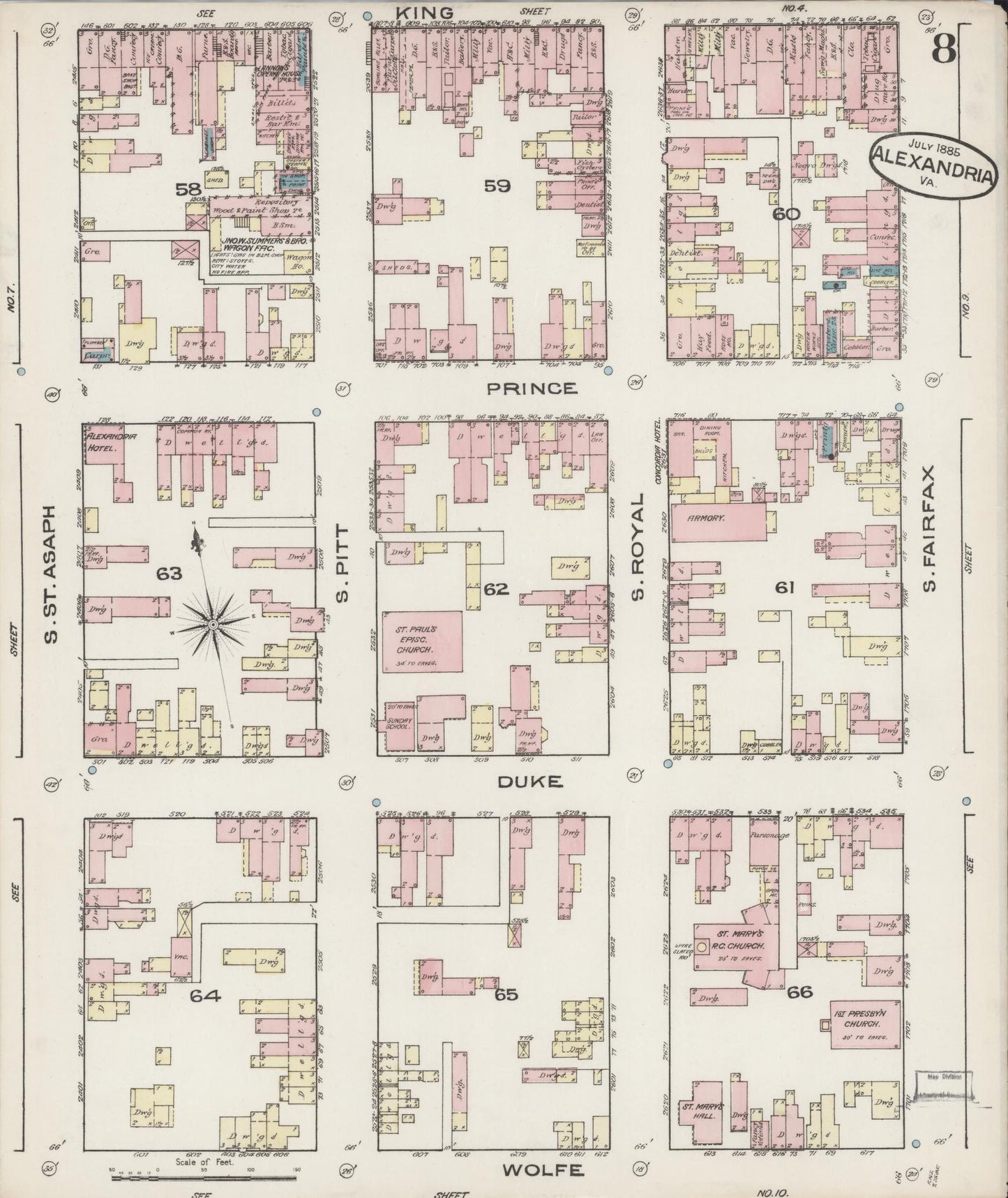 Sanborn Fire Insurance Map from Alexandria, Independent Cities, Virginia (1885), Sheet #0008 - Complete Map Set gallery image, historic Sanborn map, vintage wall art, Virginia Virginia