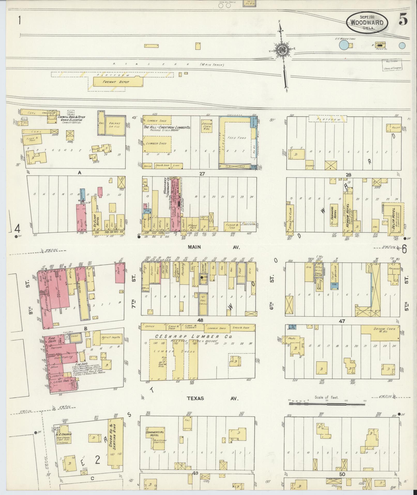 Sanborn Fire Insurance Map from Woodward, Woodward County, Oklahoma (1911), Sheet #0005 - Historic Sanborn Fire Insurance Map Print, vintage old map wall art, antique decor, genealogy gift, Oklahoma Oklahoma map