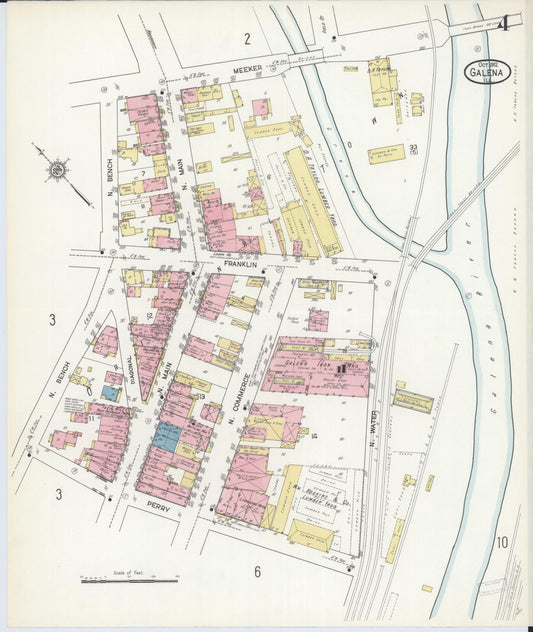 Sanborn Fire Insurance Map from Galena, Jo Daviess County, Illinois (1912), Sheet #0004 - Historic Sanborn Fire Insurance Map Print, vintage old map wall art, antique decor, genealogy gift, Illinois Illinois map