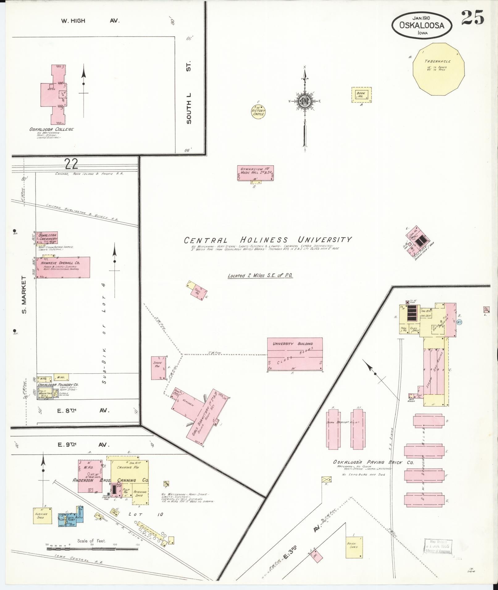 Sanborn Fire Insurance Map from Oskaloosa, Mahaska County, Iowa (1910), Sheet #0025 - Historic Sanborn Fire Insurance Map Print