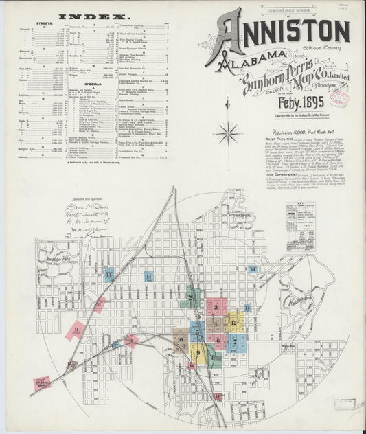 Sanborn Fire Insurance Map from Anniston, Calhoun County, Alabama (1895), Sheet #0001 - Complete Map Set gallery image, historic Sanborn map, vintage wall art, Alabama Alabama