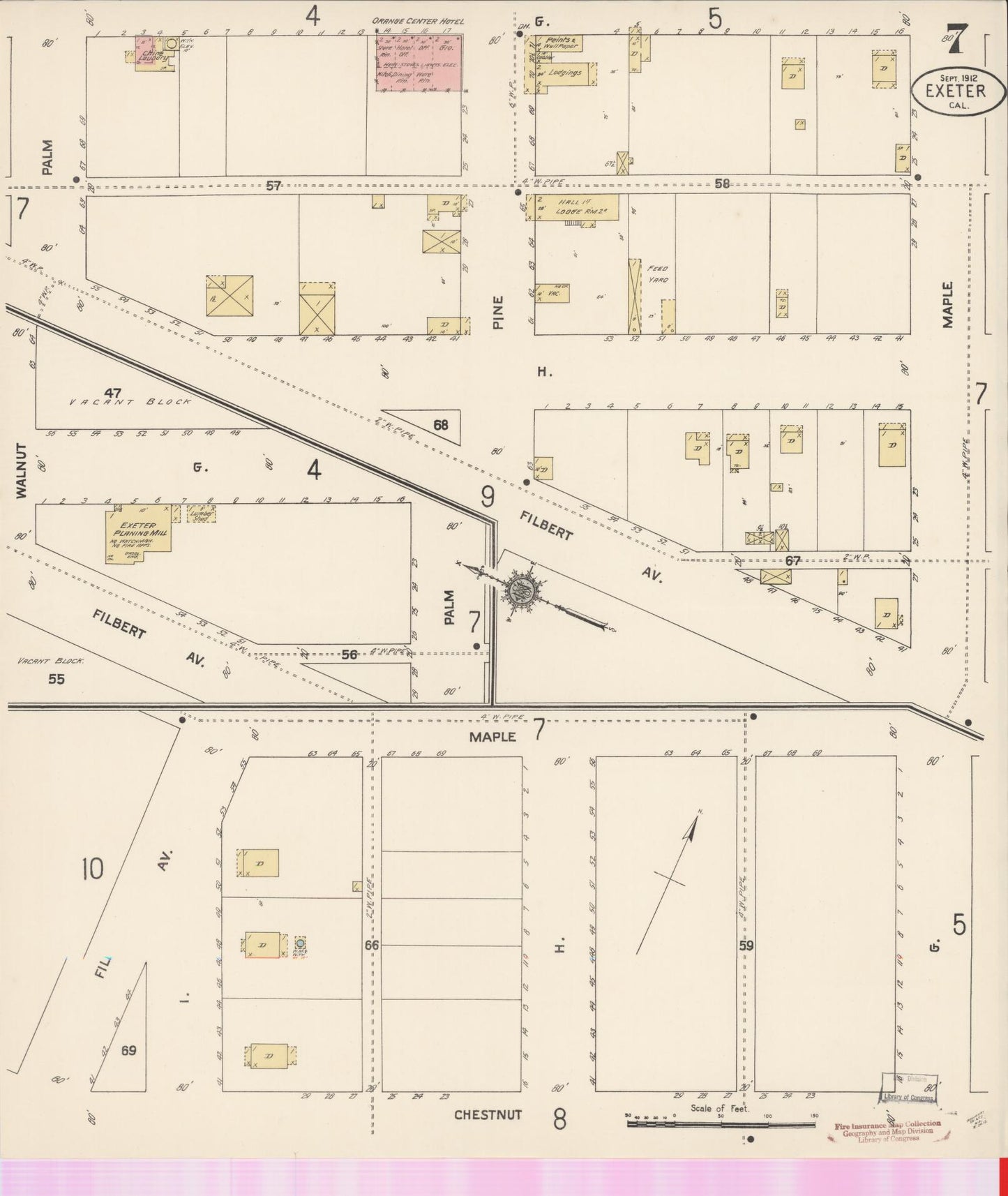 Sanborn Fire Insurance Map from Exeter, Tulare County, California (1912), Sheet #0007 - Historic Sanborn Fire Insurance Map Print, vintage old map wall art, antique decor, genealogy gift, California California map