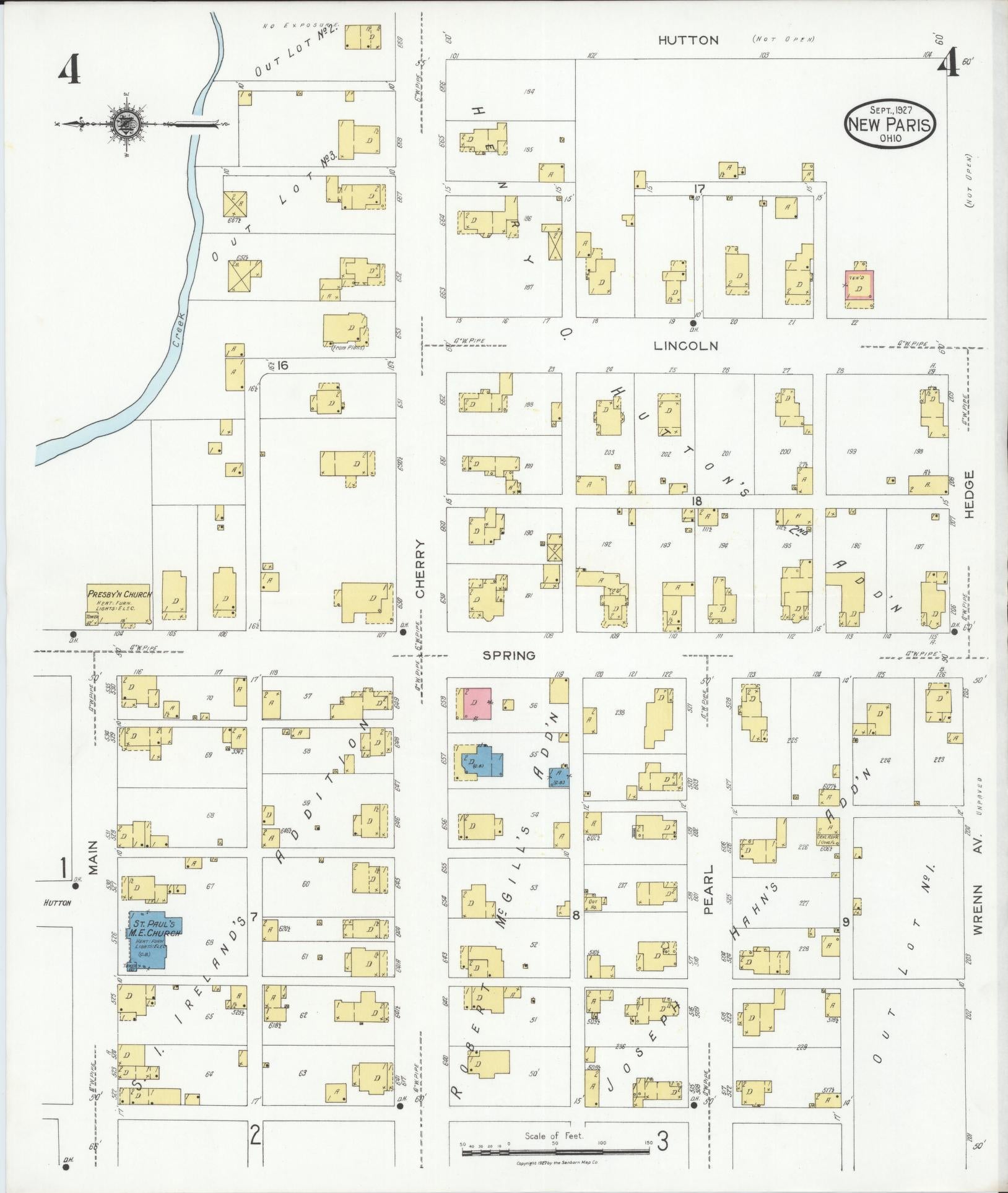 Sanborn Fire Insurance Map from New Paris, Preble County, Ohio (1927), Sheet #0004 - Historic Sanborn Fire Insurance Map Print, vintage old map wall art, antique decor, genealogy gift, Ohio Ohio map