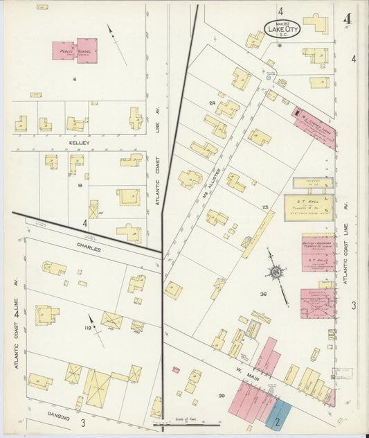 Sanborn Fire Insurance Map from Lake City, Florence County, South Carolina (1913), Sheet #0004 - Historic Sanborn Fire Insurance Map Print, vintage old map wall art, antique decor, genealogy gift, South Carolina South Carolina map