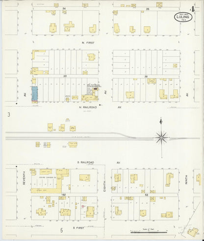 Sanborn Fire Insurance Map from Luling, Caldwell County, Texas (1907), Sheet #0004 - Complete Map Set gallery image, historic Sanborn map, vintage wall art, Texas Texas