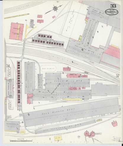 Sanborn Fire Insurance Map from Steubenville, Jefferson County, Ohio (1913), Sheet #0033 - Historic Sanborn Fire Insurance Map Print, vintage old map wall art, antique decor, genealogy gift, Ohio Ohio map