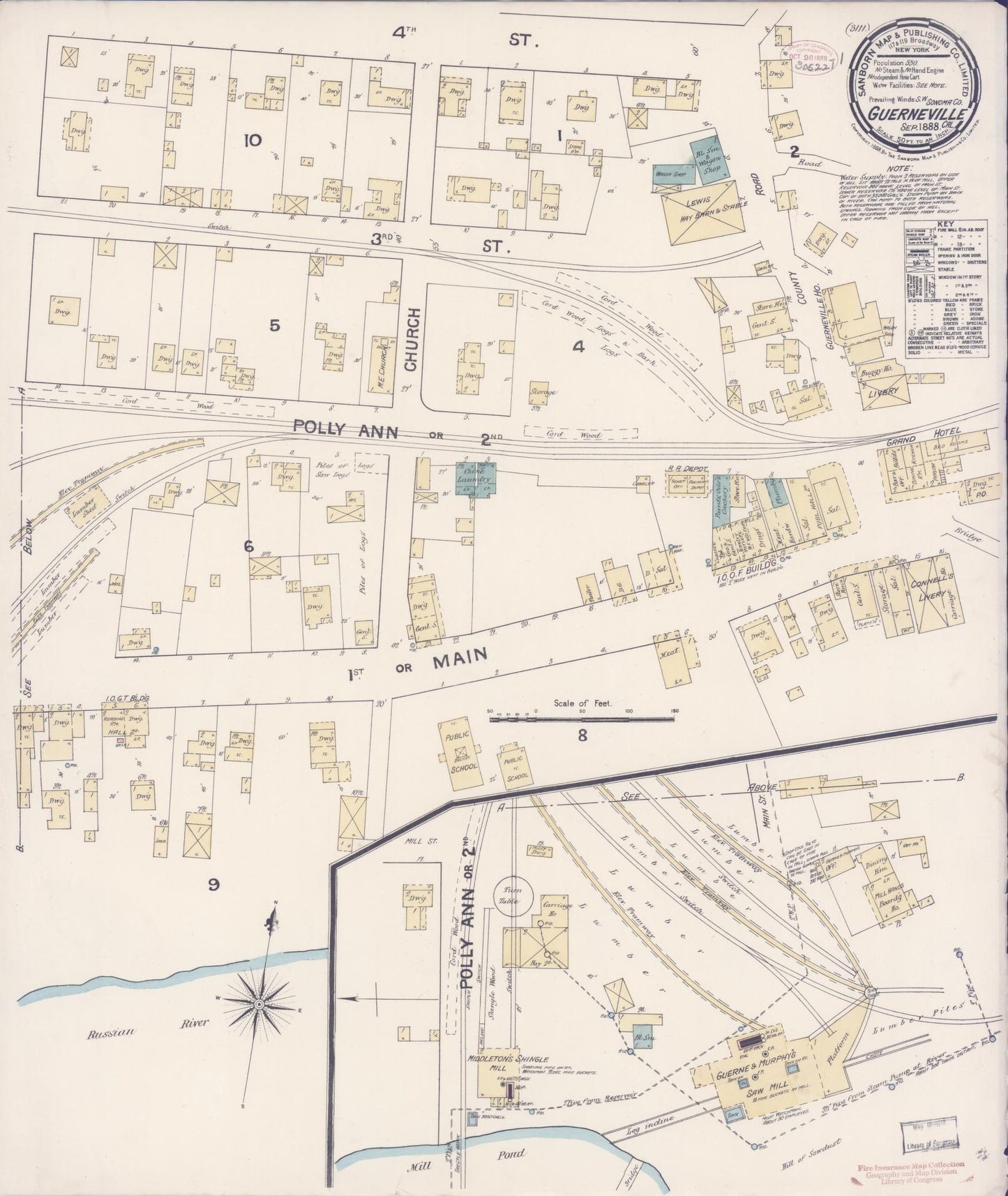 Sanborn Fire Insurance Map from Guerneville, Sonoma County, California. (1888) – Historic Sanborn Fire Insurance Map Print