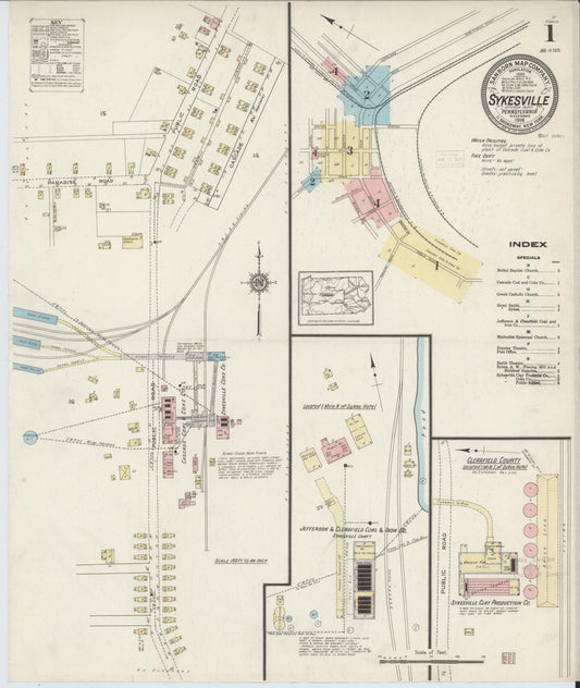 Sanborn Fire Insurance Map from Sykesville, Jefferson County, Pennsylvania (1914), Sheet #0001 - Historic Sanborn Fire Insurance Map Print, vintage old map wall art, antique decor, genealogy gift, Pennsylvania Pennsylvania map