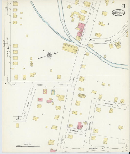 Sanborn Fire Insurance Map from Terryville, Litchfield County, Connecticut (1913), Sheet #0003 - Historic Sanborn Fire Insurance Map Print, vintage old map wall art, antique decor, genealogy gift, Connecticut Connecticut map