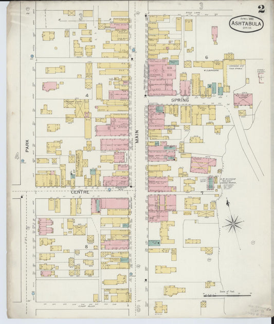 Sanborn Fire Insurance Map from Ashtabula, Ashtabula County, Ohio (1893), Sheet #0002 - Historic Sanborn Fire Insurance Map Print, vintage old map wall art, antique decor, genealogy gift, Ohio Ohio map