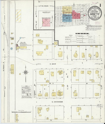 Sanborn Fire Insurance Map from Marietta, Love County, Oklahoma (1909), Sheet #0001 - Complete Map Set gallery image, historic Sanborn map, vintage wall art, Oklahoma Oklahoma