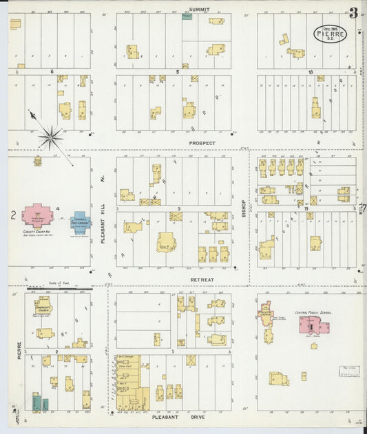 Sanborn Fire Insurance Map from Pierre, Hughes County, South Dakota (1903), Sheet #0003 - Historic Sanborn Fire Insurance Map Print, vintage old map wall art, antique decor, genealogy gift, South Dakota South Dakota map