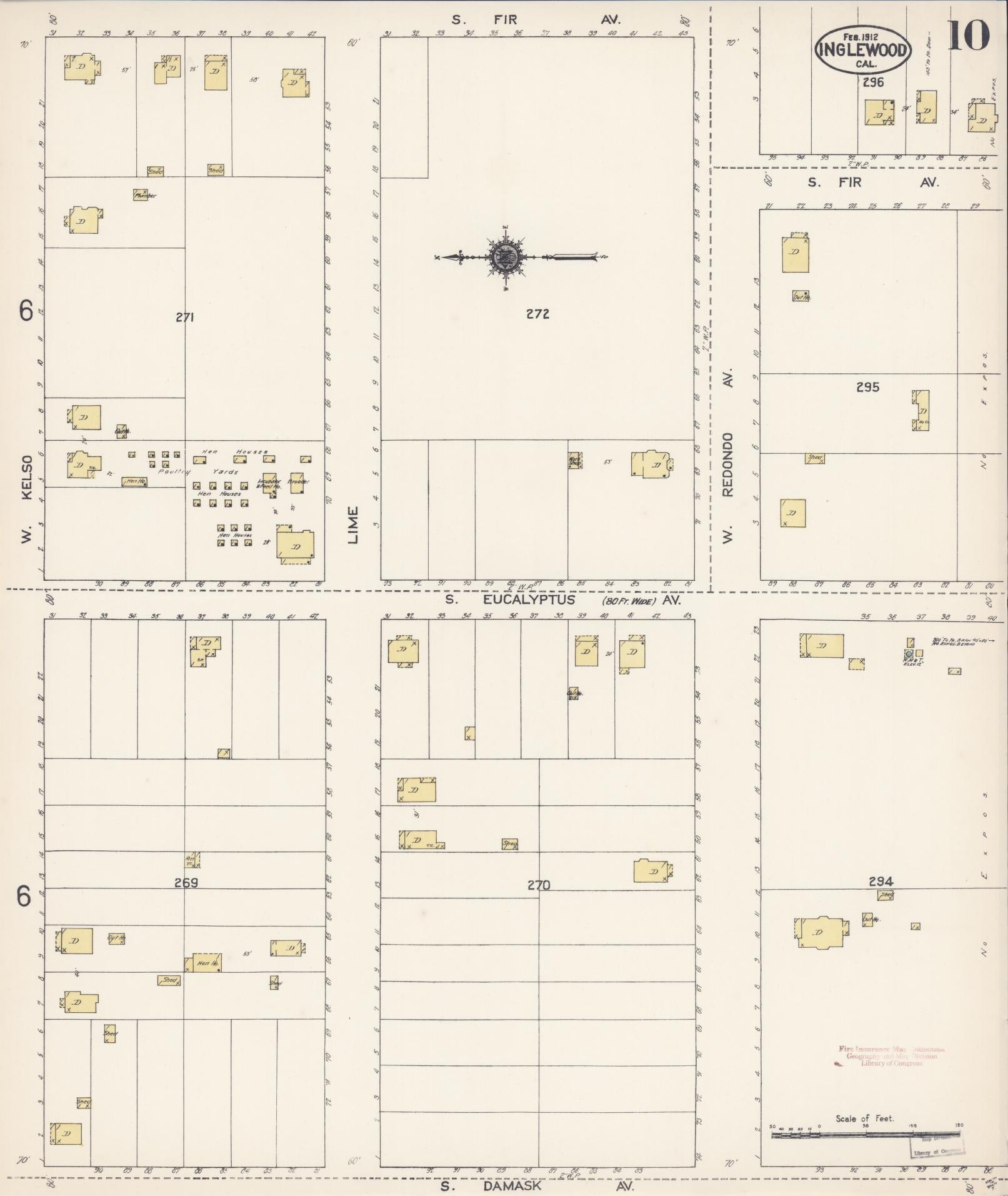 Sanborn Fire Insurance Map from Inglewood, Los Angeles County, California (1912), Sheet #0010 - Historic Sanborn Fire Insurance Map Print, vintage old map wall art, antique decor, genealogy gift, California California map