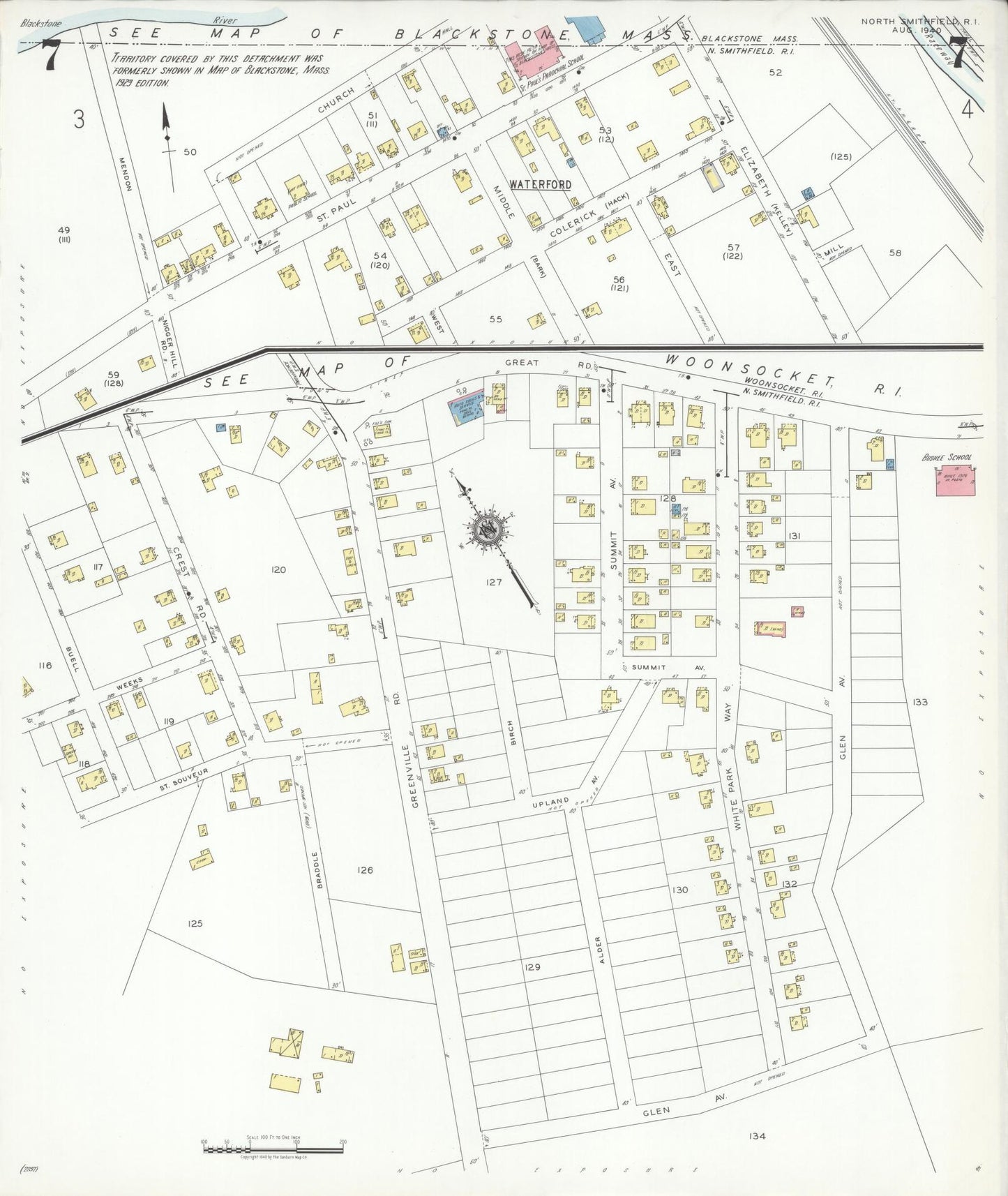 Sanborn Fire Insurance Map from North Smithfield, Providence County, Rhode Island (1940), Sheet #0007 - Complete Map Set gallery image, historic Sanborn map, vintage wall art, Rhode Island Rhode Island