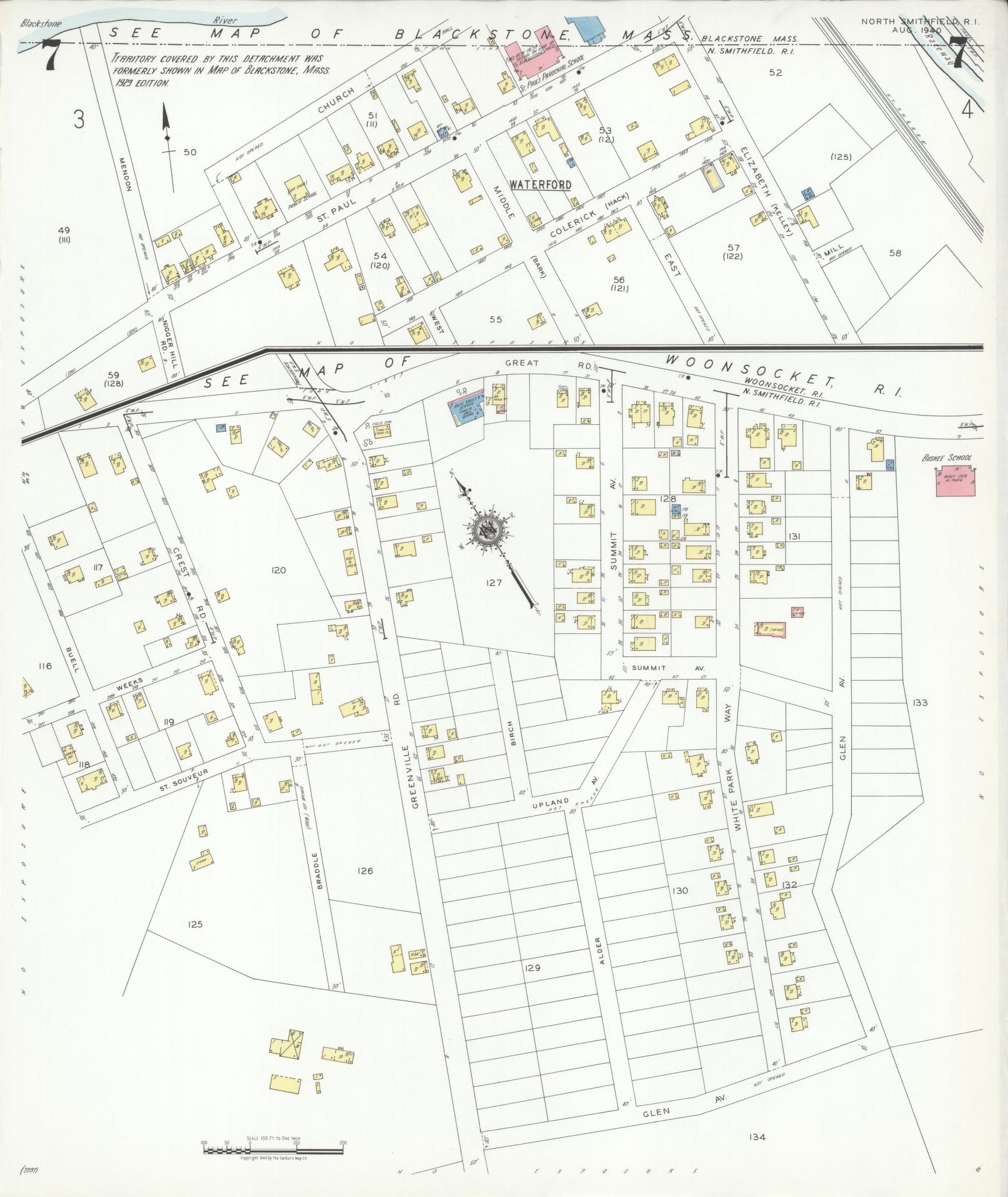 Sanborn Fire Insurance Map from North Smithfield, Providence County, Rhode Island (1940), Sheet #0007 - Complete Map Set gallery image, historic Sanborn map, vintage wall art, Rhode Island Rhode Island