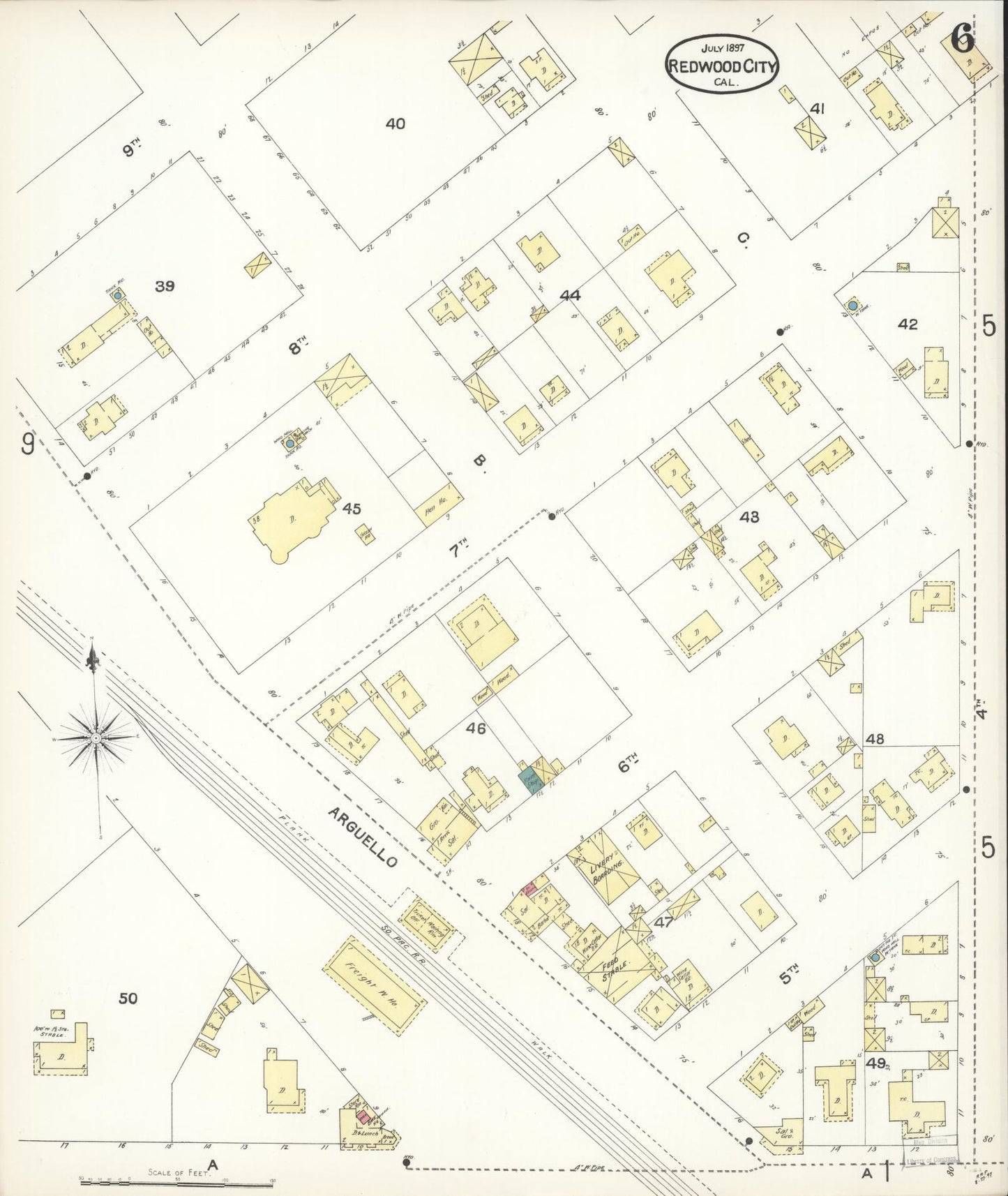 Sanborn Fire Insurance Map from Redwood City, San Mateo County, California (1897), Sheet #0006 - Complete Map Set gallery image, historic Sanborn map, vintage wall art, California California