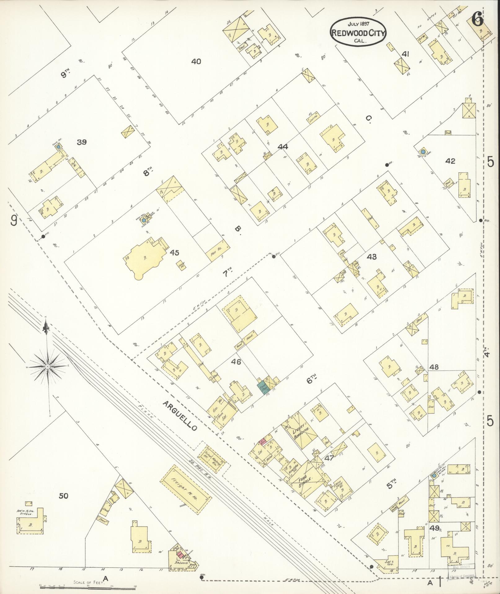 Sanborn Fire Insurance Map from Redwood City, San Mateo County, California (1897), Sheet #0006 - Complete Map Set gallery image, historic Sanborn map, vintage wall art, California California
