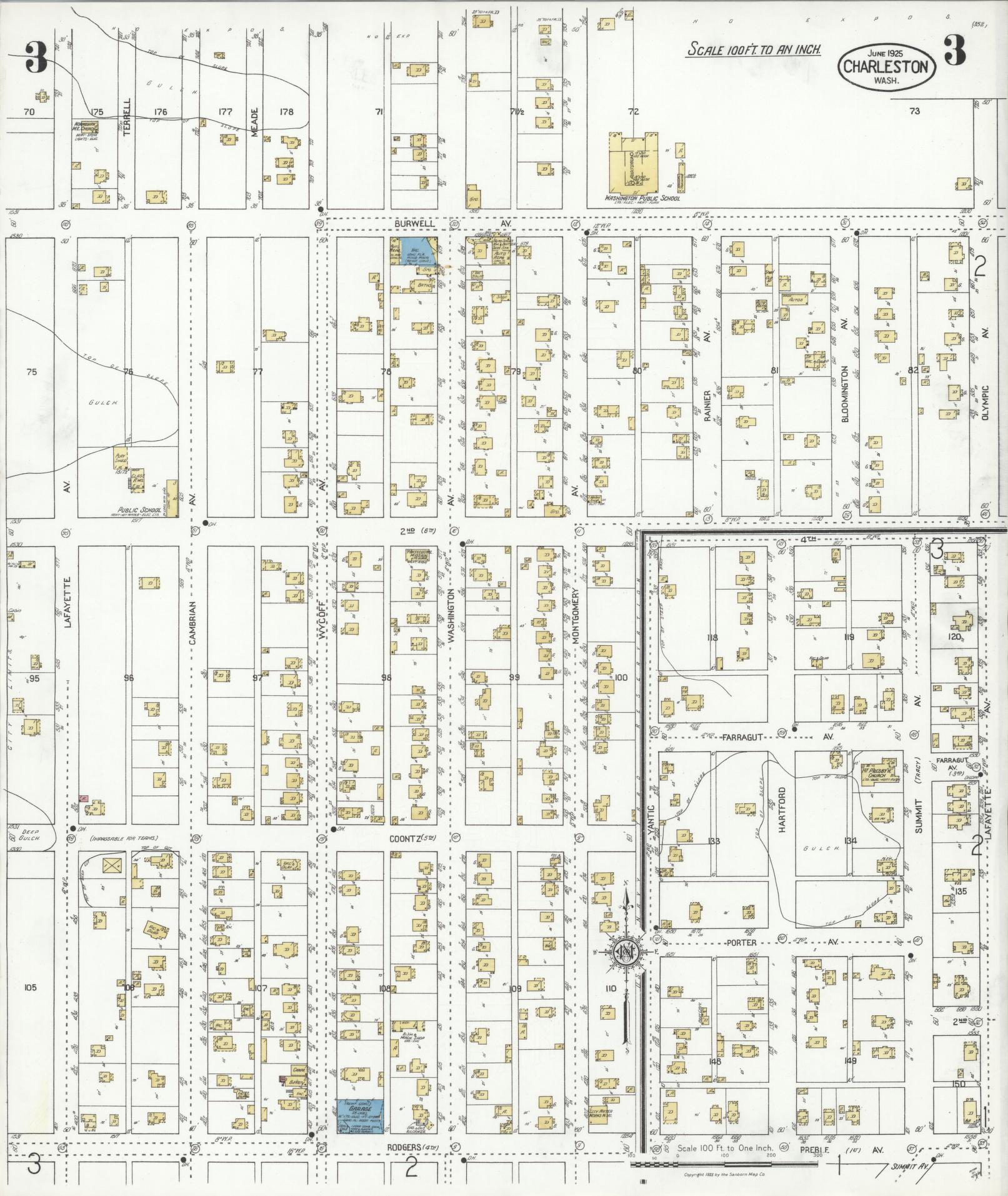Sanborn Fire Insurance Map from Charleston, Kitsap County, Washington (1925), Sheet #0003 - Historic Sanborn Fire Insurance Map Print, vintage old map wall art, antique decor, genealogy gift, Washington Washington map
