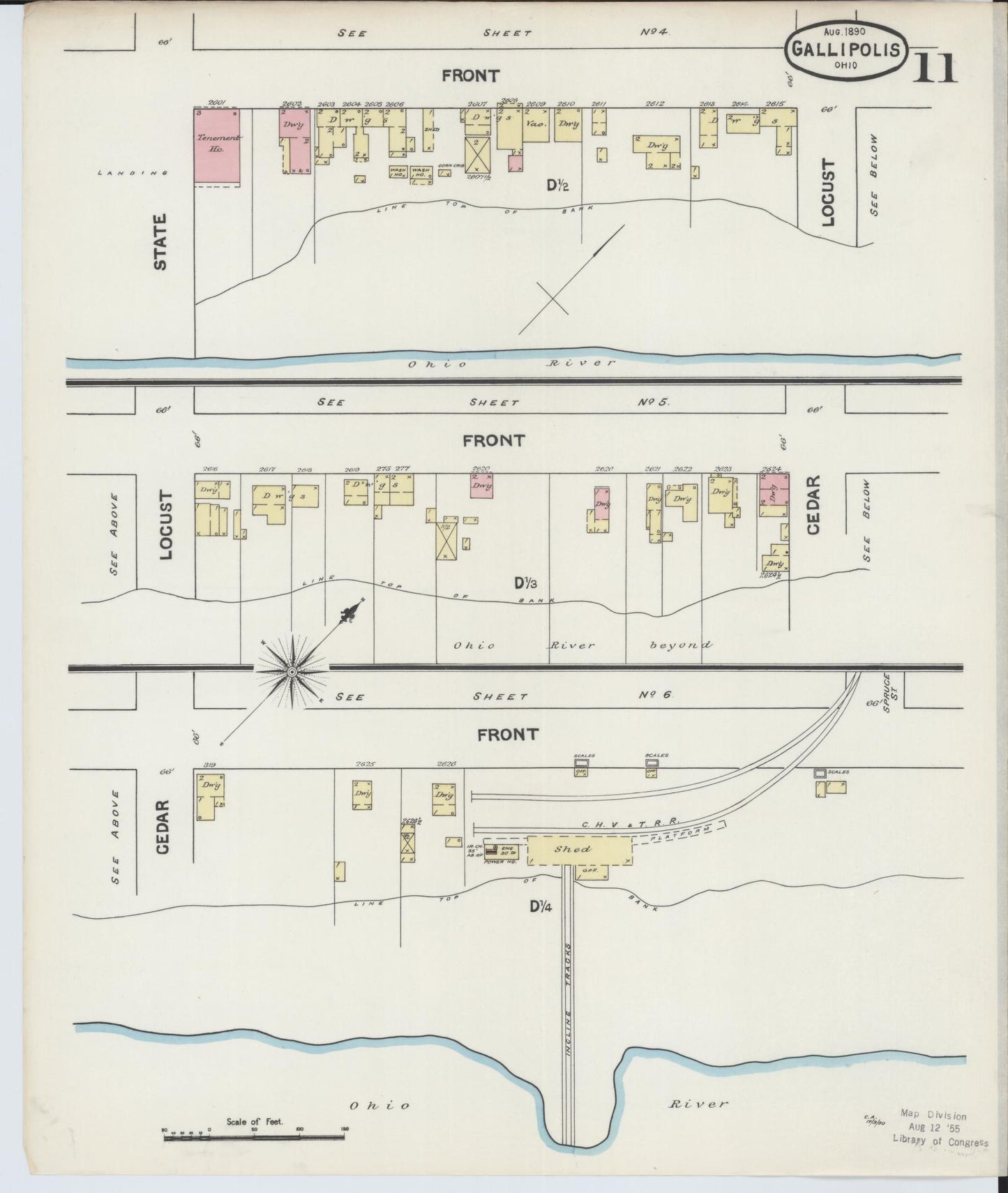 Sanborn Fire Insurance Map from Gallipolis, Gallia County, Ohio (1890), Sheet #0011 - Historic Sanborn Fire Insurance Map Print, vintage old map wall art, antique decor, genealogy gift, Ohio Ohio map