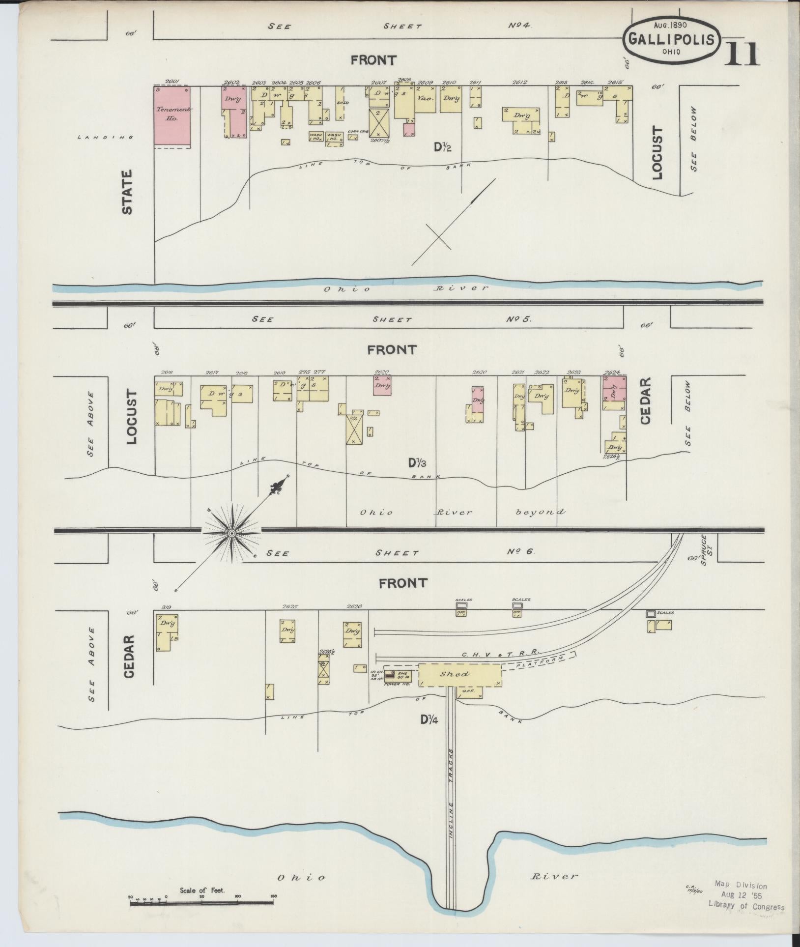 Sanborn Fire Insurance Map from Gallipolis, Gallia County, Ohio (1890), Sheet #0011 - Historic Sanborn Fire Insurance Map Print, vintage old map wall art, antique decor, genealogy gift, Ohio Ohio map