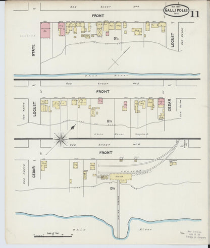 Sanborn Fire Insurance Map from Gallipolis, Gallia County, Ohio (1890), Sheet #0011 - Historic Sanborn Fire Insurance Map Print, vintage old map wall art, antique decor, genealogy gift, Ohio Ohio map