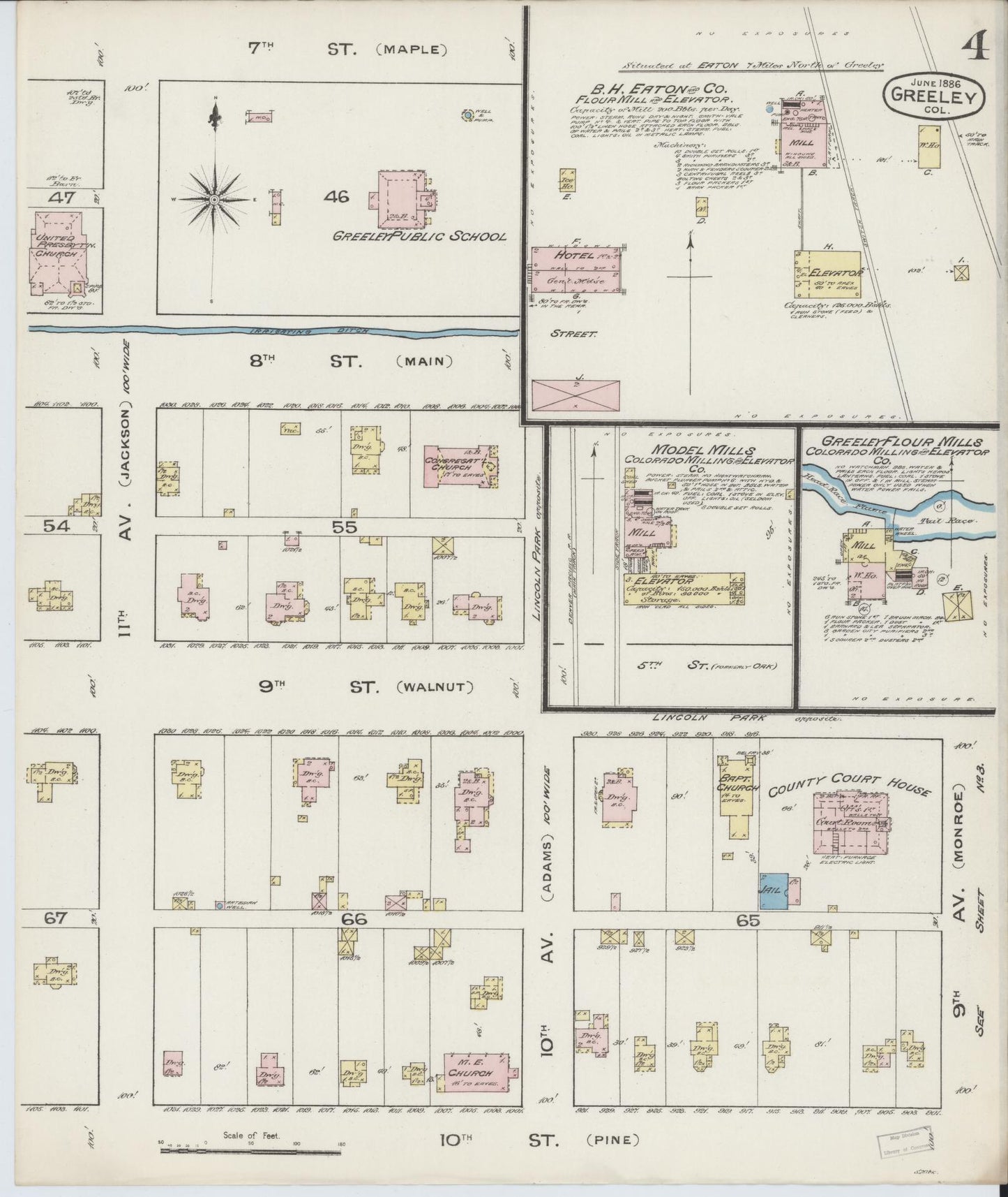 Sanborn Fire Insurance Map from Greeley, Weld County, Colorado (1886), Sheet #0004 - Historic Sanborn Fire Insurance Map Print, vintage old map wall art, antique decor, genealogy gift, Colorado Colorado map