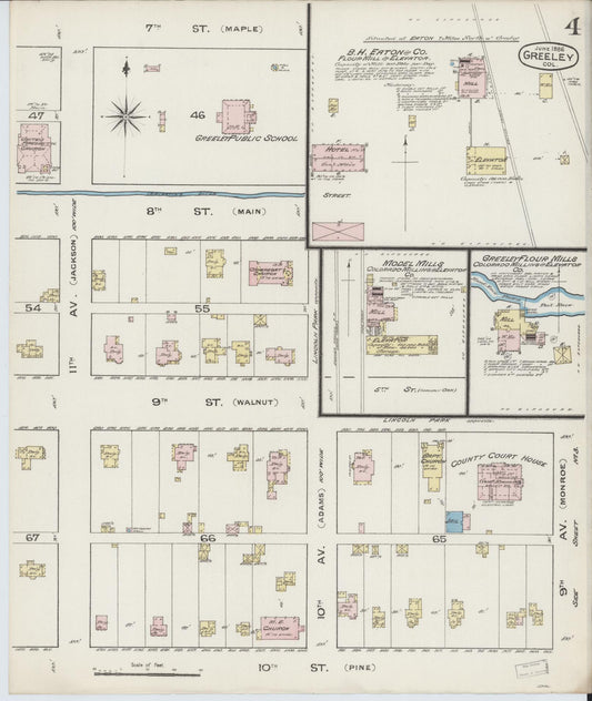 Sanborn Fire Insurance Map from Greeley, Weld County, Colorado (1886), Sheet #0004 - Historic Sanborn Fire Insurance Map Print, vintage old map wall art, antique decor, genealogy gift, Colorado Colorado map
