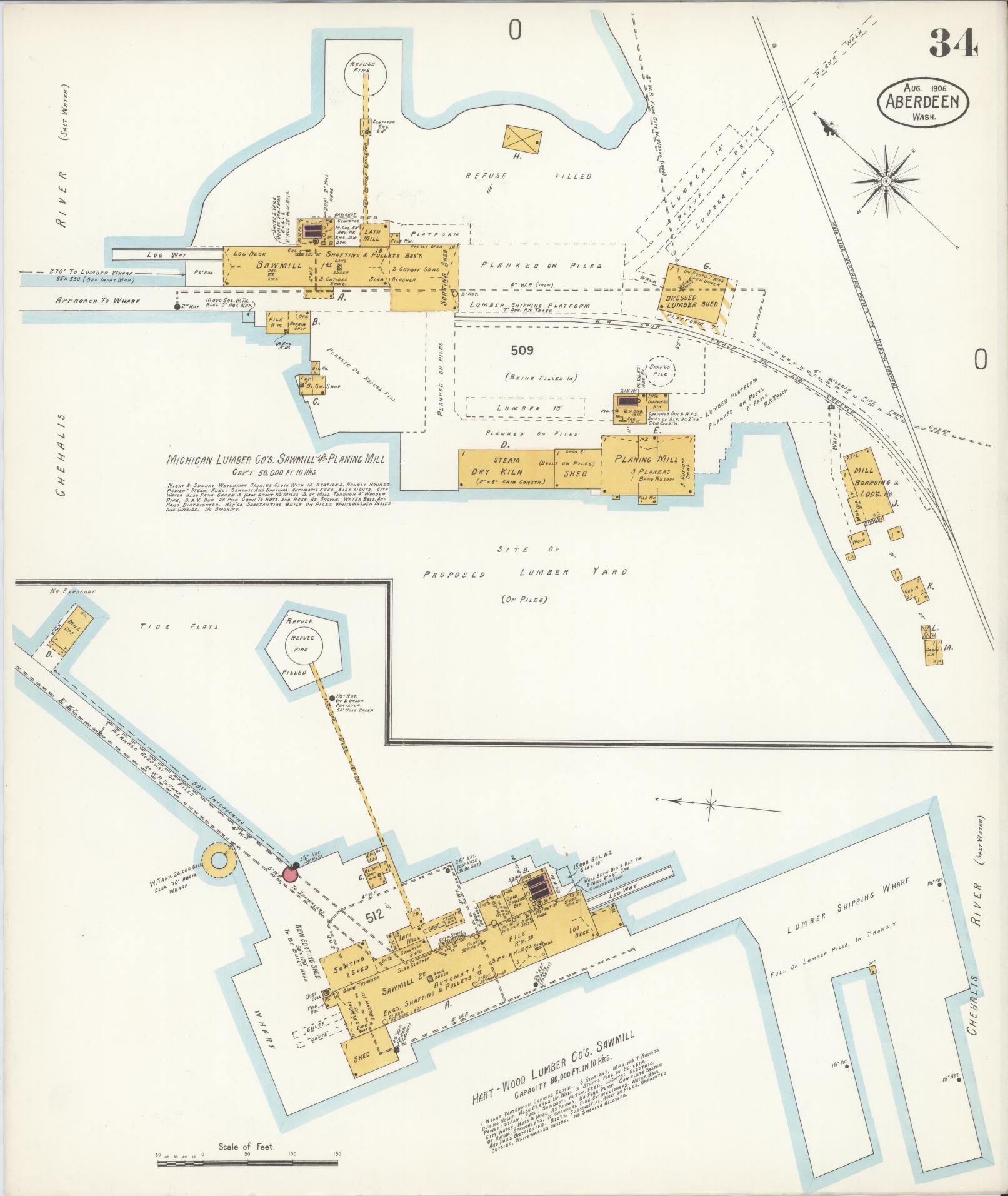 Sanborn Fire Insurance Map from Aberdeen, Grays Harbor County, Washington (1906), Sheet #0034 - Complete Map Set gallery image, historic Sanborn map, vintage wall art, Washington Washington