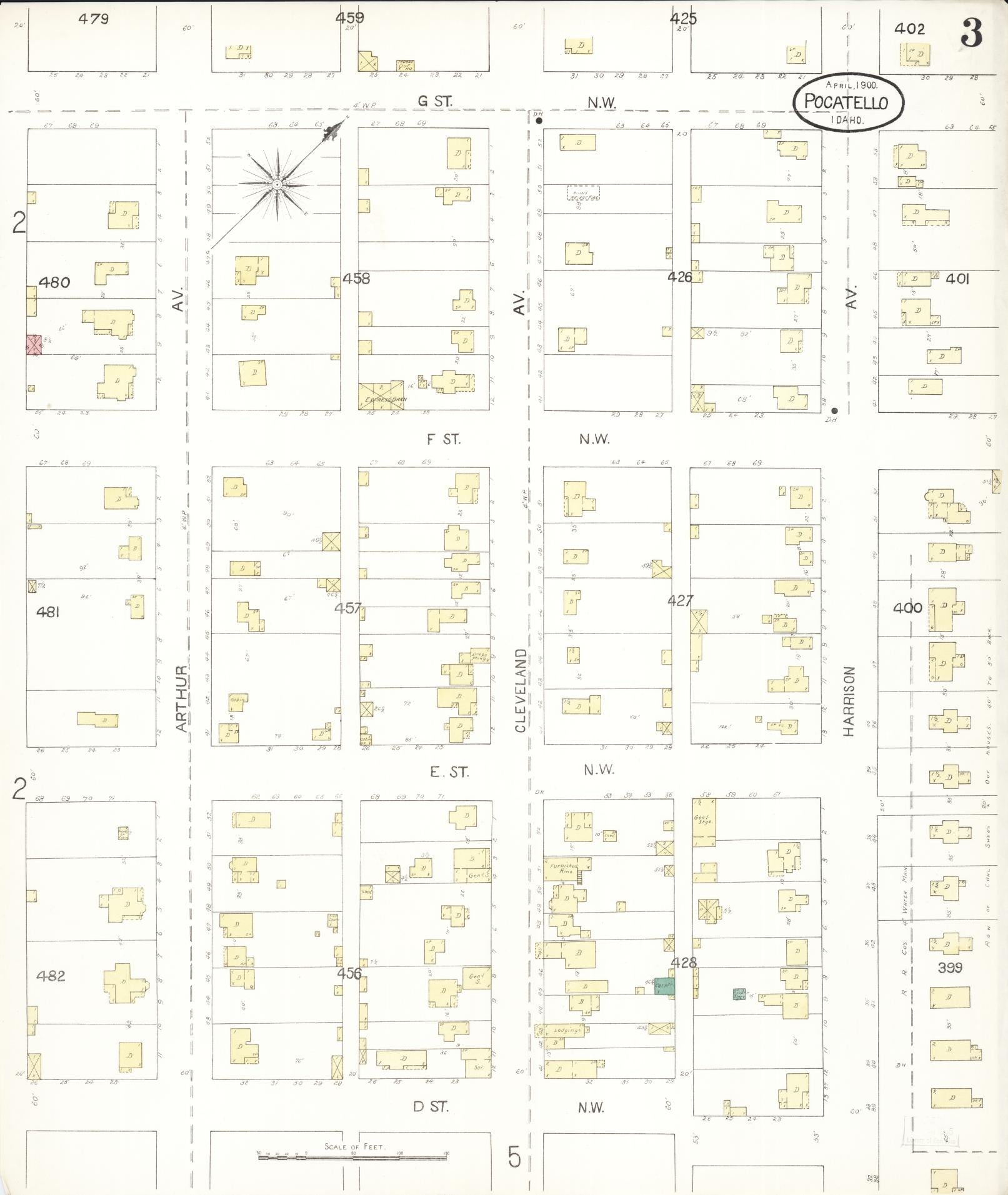 Sanborn Fire Insurance Map from Pocatello, Bannock County, Idaho (1900), Sheet #0003 - Complete Map Set gallery image, historic Sanborn map, vintage wall art, Idaho Idaho