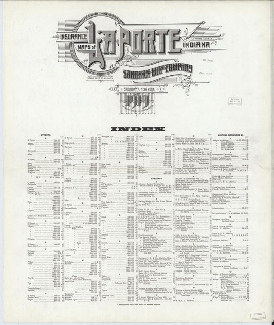 Sanborn Fire Insurance Map from La Porte, La Porte County, Indiana (1919), Sheet #0001 - Historic Sanborn Fire Insurance Map Print, vintage old map wall art, antique decor, genealogy gift, Indiana Indiana map