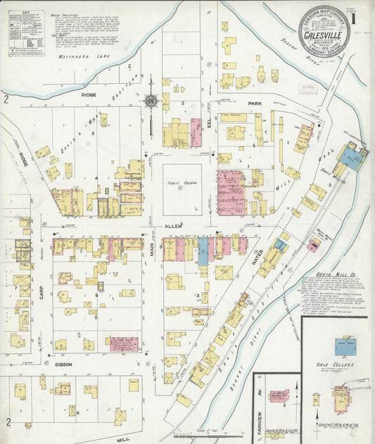 Sanborn Fire Insurance Map from Galesville, Trempealeau County, Wisconsin (1910), Sheet #0001 - Historic Sanborn Fire Insurance Map Print, vintage old map wall art, antique decor, genealogy gift, Wisconsin Wisconsin map