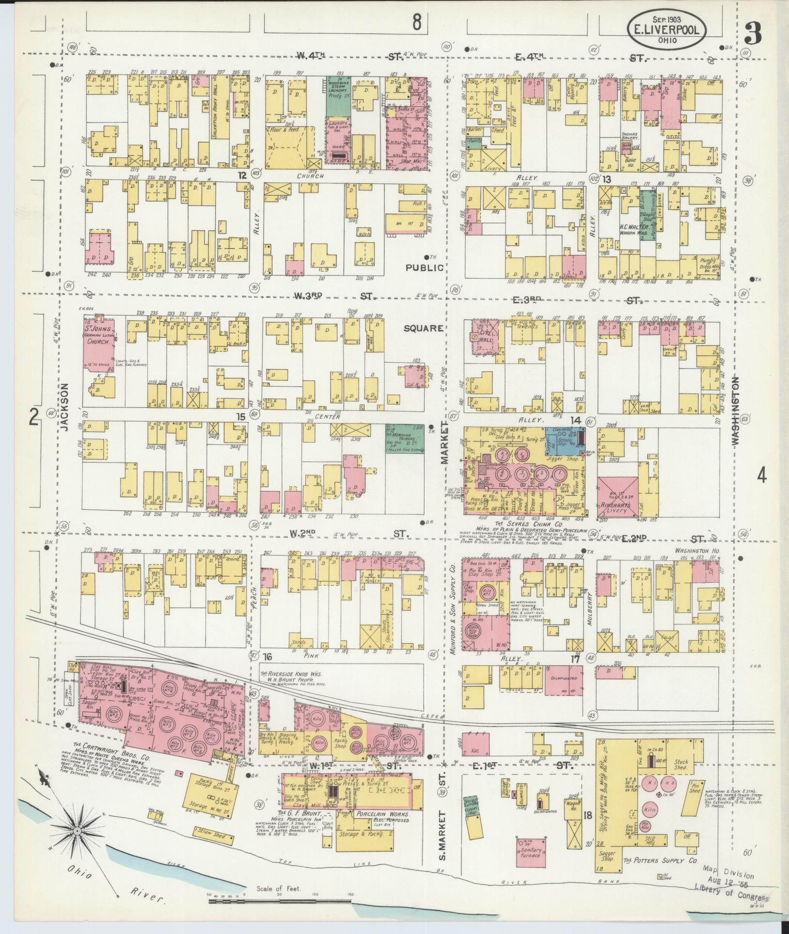 Sanborn Fire Insurance Map from East Liverpool, Columbiana County, Ohio (1903), Sheet #0003 - Historic Sanborn Fire Insurance Map Print, vintage old map wall art, antique decor, genealogy gift, Ohio Ohio map