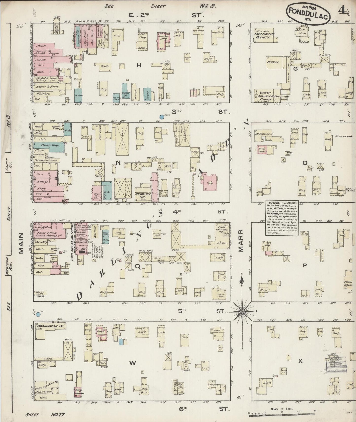 Sanborn Fire Insurance Map from Fond du Lac, Fond du Lac County, Wisconsin (1884), Sheet #0004 - Historic Sanborn Fire Insurance Map Print, vintage old map wall art, antique decor, genealogy gift, Wisconsin Wisconsin map