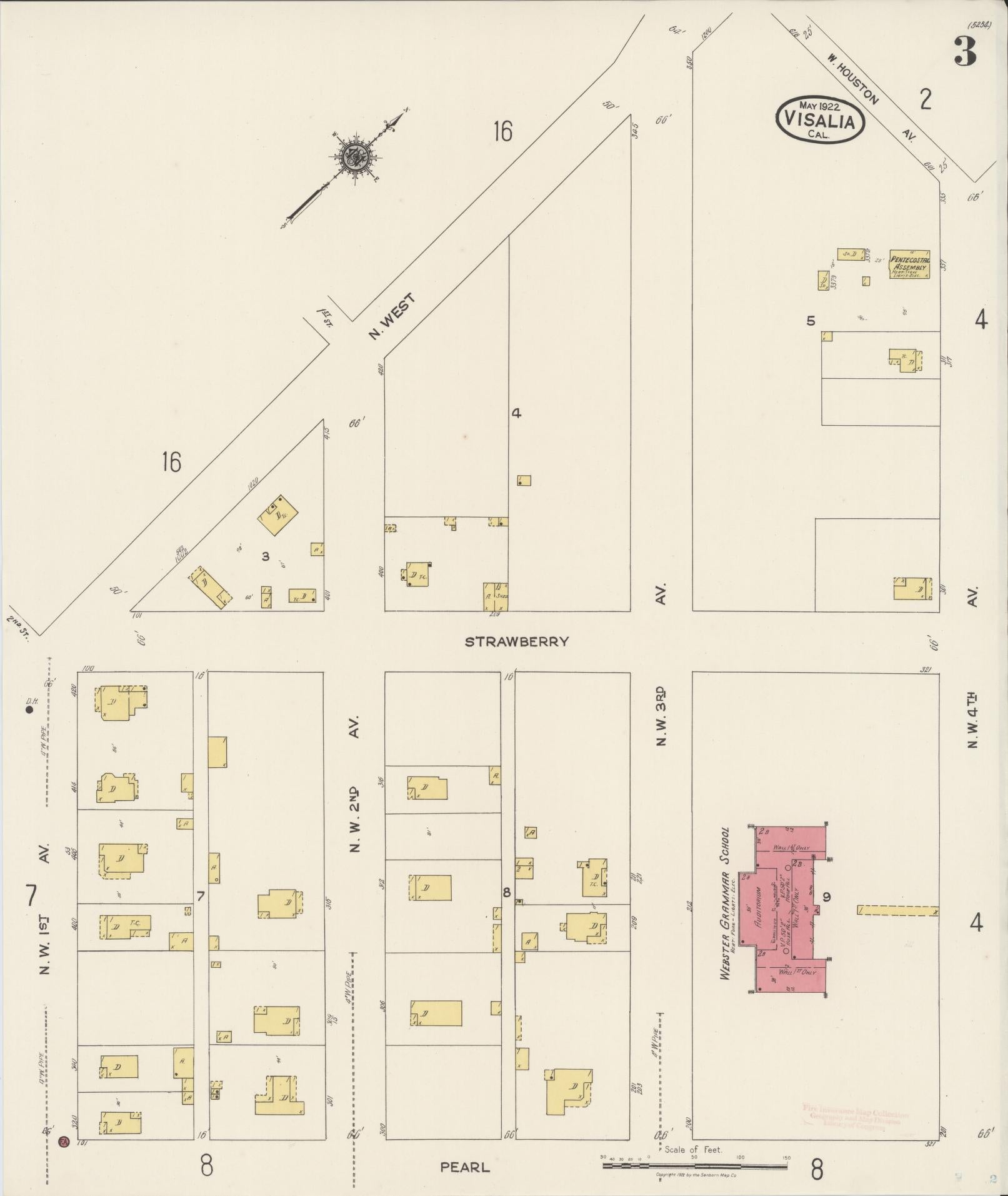 Sanborn Fire Insurance Map from Visalia, Tulare County, California (1922), Sheet #0003 - Complete Map Set gallery image, historic Sanborn map, vintage wall art, California California