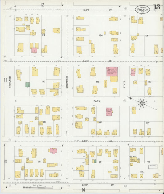 Sanborn Fire Insurance Map from Fulton, Oswego County, New York (1901), Sheet #0013 - Historic Sanborn Fire Insurance Map Print, vintage old map wall art, antique decor, genealogy gift, New York New York map