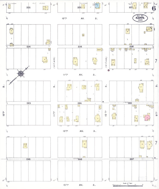 Sanborn Fire Insurance Map from Nampa, Canyon County, Idaho (1911), Sheet #0006 - Historic Sanborn Fire Insurance Map Print, vintage old map wall art, antique decor, genealogy gift, Idaho Idaho map