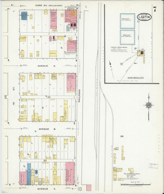 Sanborn Fire Insurance Map from Lawton, Comanche County, Oklahoma (1918), Sheet #0007 - Historic Sanborn Fire Insurance Map Print, vintage old map wall art, antique decor, genealogy gift, Oklahoma Oklahoma map