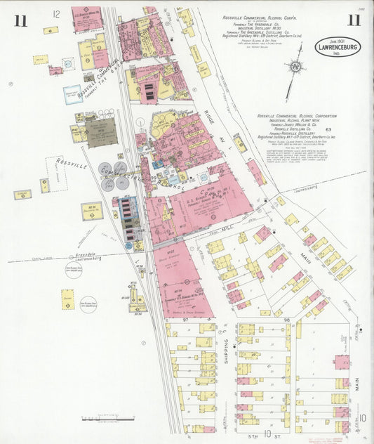 Sanborn Fire Insurance Map from Lawrenceburg, Dearborn County, Indiana (1931), Sheet #0011 - Historic Sanborn Fire Insurance Map Print, vintage old map wall art, antique decor, genealogy gift, Indiana Indiana map