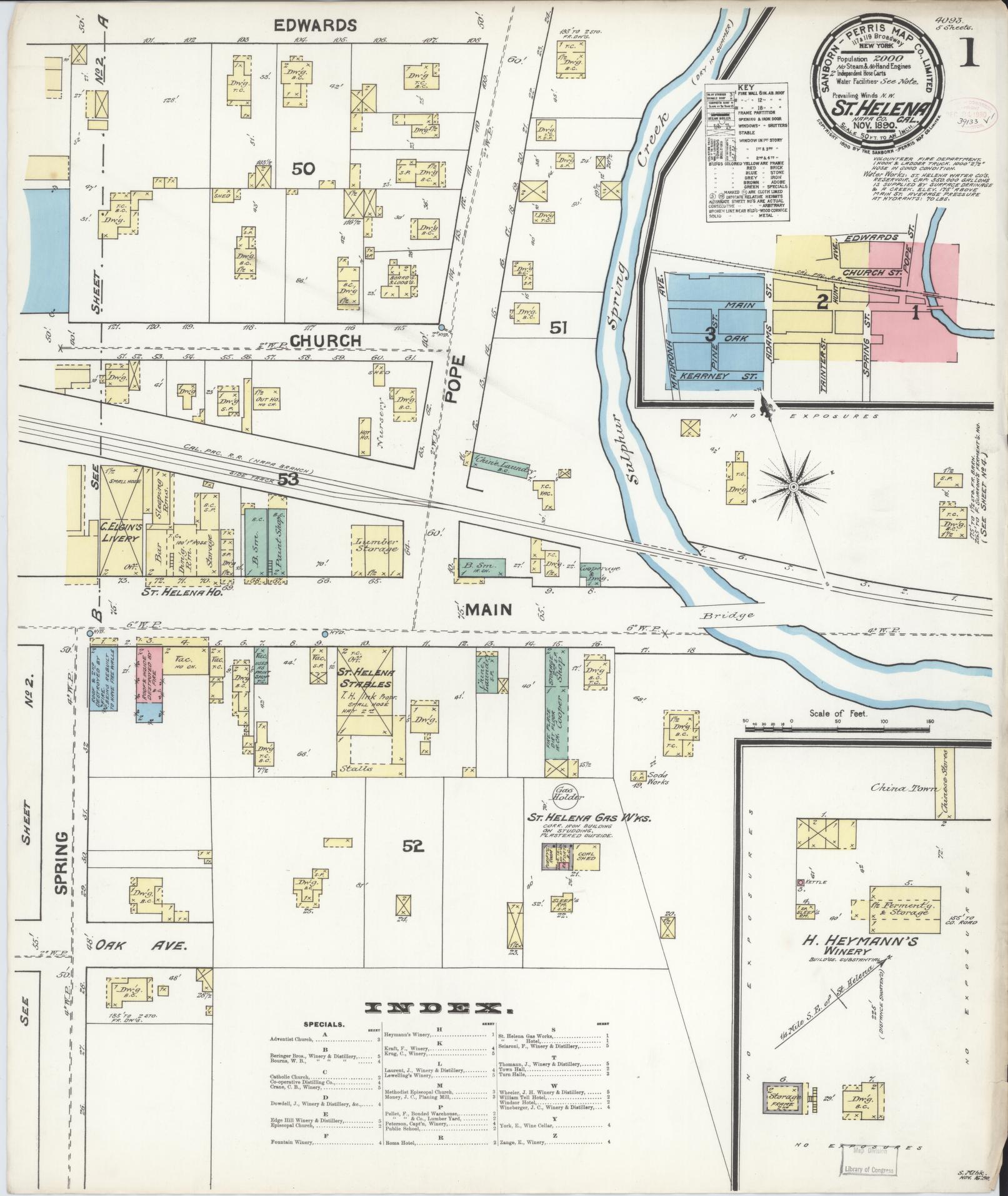 Sanborn Fire Insurance Map from Saint Helena, Napa County, California (1890), Sheet #0001 - Complete Map Set gallery image, historic Sanborn map, vintage wall art, California California