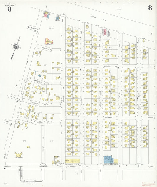 Sanborn Fire Insurance Map from Merrick, Nassau County, New York (1935), Sheet #0008 - Historic Sanborn Fire Insurance Map Print, vintage old map wall art, antique decor, genealogy gift, New York New York map